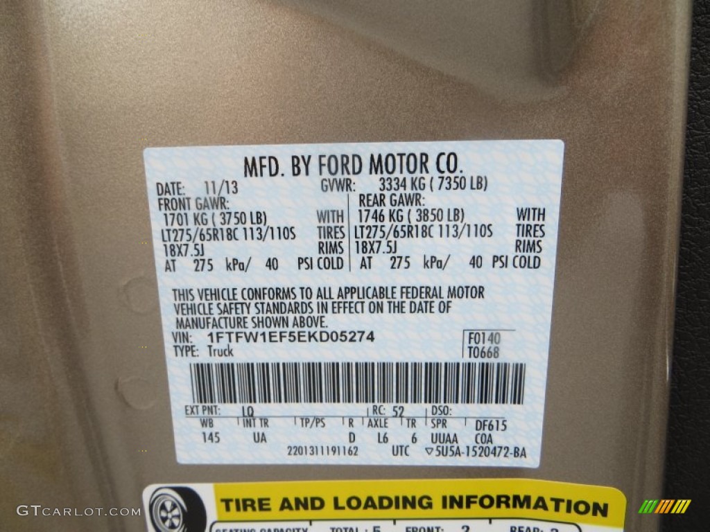2014 F150 Color Code LQ for Pale Adobe Photo #89237788