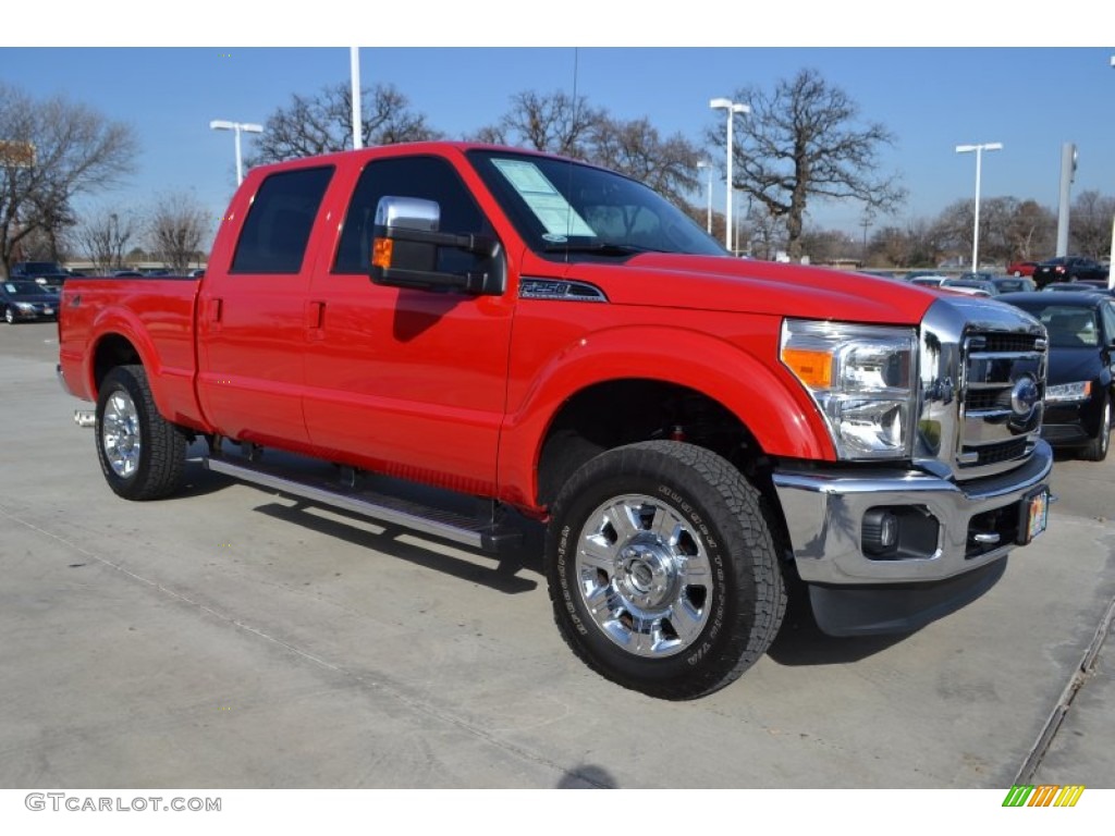 Vermillion Red 2012 Ford F250 Super Duty Lariat Crew Cab 4x4 Exterior Photo #89244502