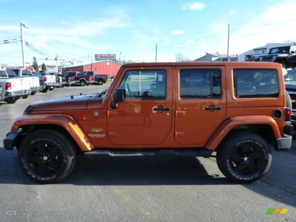 2011 Wrangler Unlimited Sahara 4x4 - Mango Tango Pearl / Black photo #2
