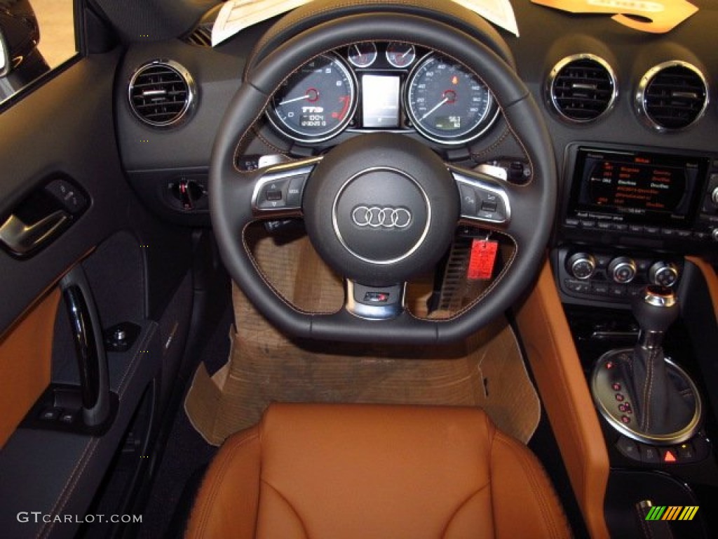2014 Audi TT S 2.0T quattro Coupe S Madras Brown Baseball-optic Leather Steering Wheel Photo #89278298