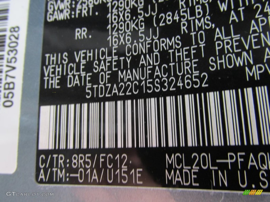 2005 Toyota Sienna XLE Color Code Photos