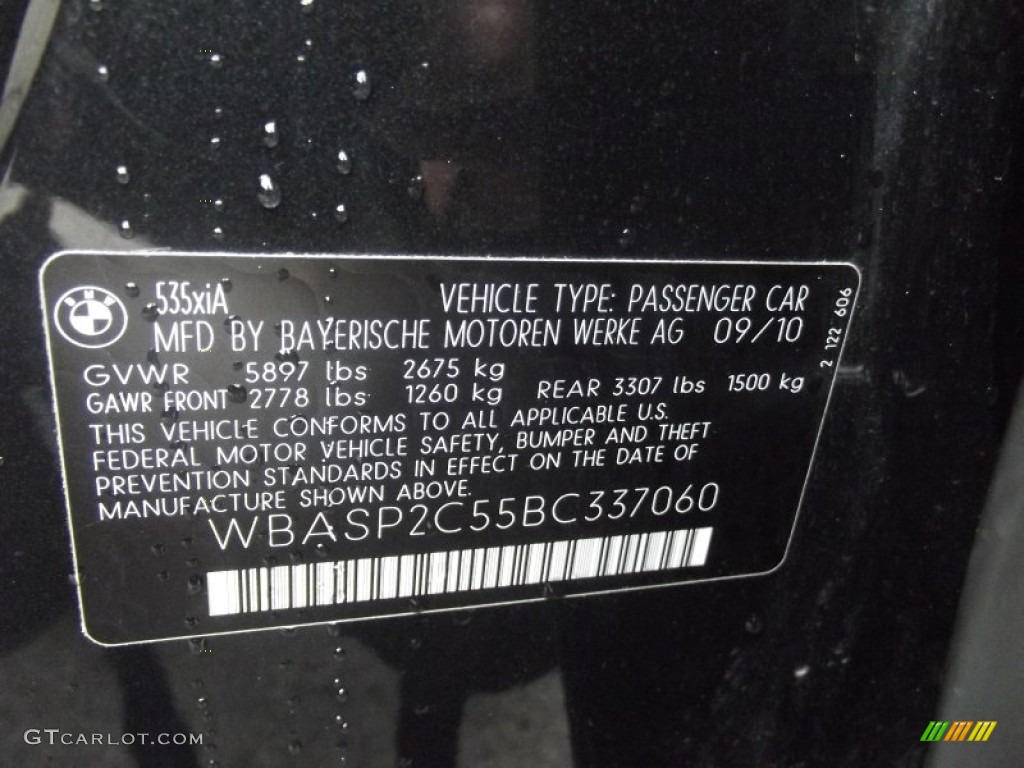 2011 5 Series 535i xDrive Gran Turismo - Black Sapphire Metallic / Black photo #46
