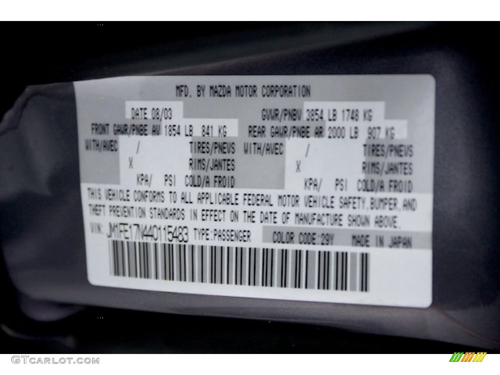 2004 RX-8 Color Code 29Y for Titanium Gray Metallic Photo #89312162