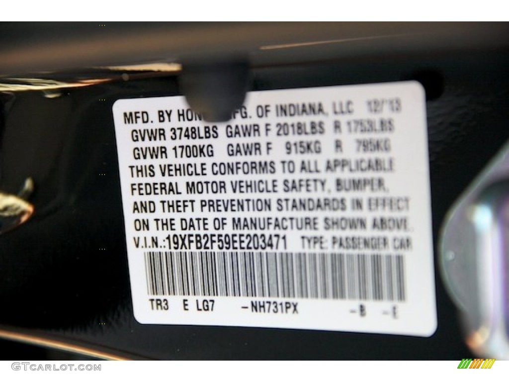 2014 Civic Color Code NH731PX for Crystal Black Pearl Photo #89318126