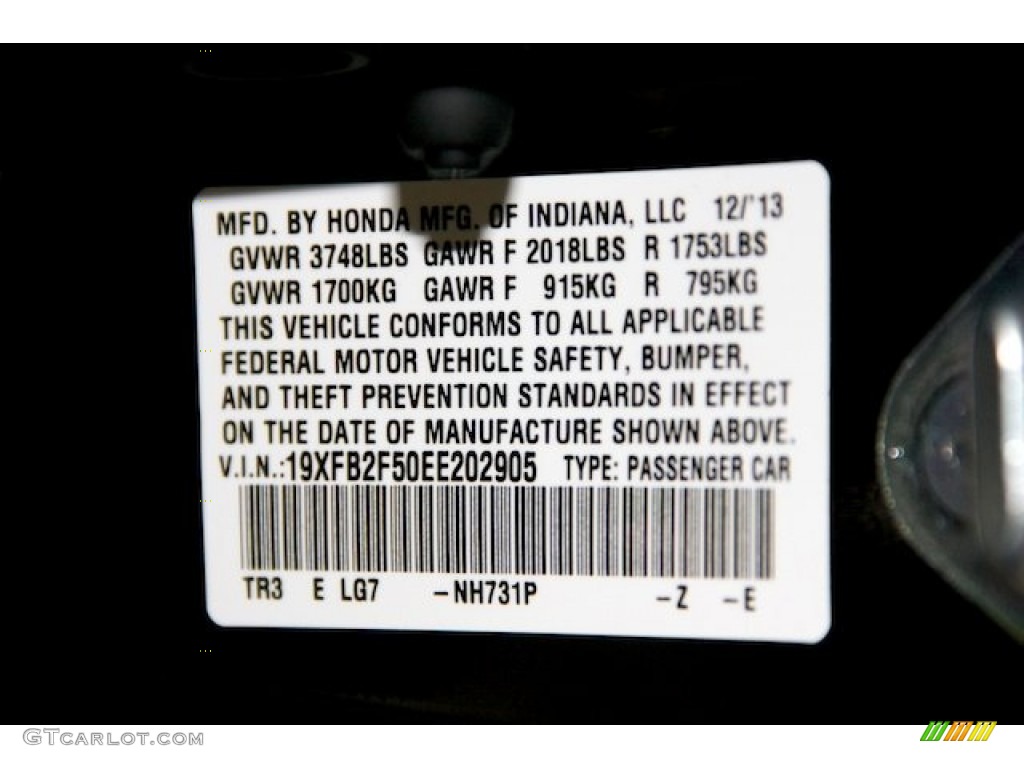 2014 Civic Color Code NH731P for Crystal Black Pearl Photo #89318600
