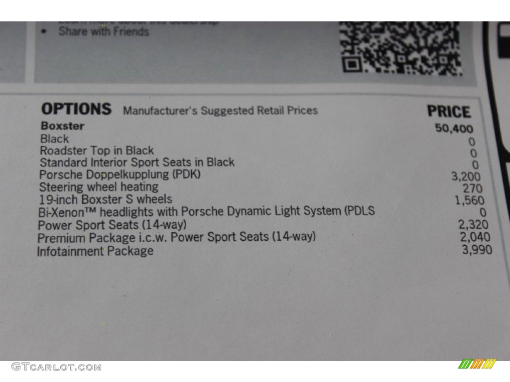 2014 Porsche Boxster Standard Boxster Model Window Sticker Photo #89318957