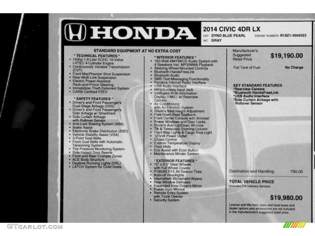2014 Honda Civic LX Sedan Window Sticker Photo #89319857