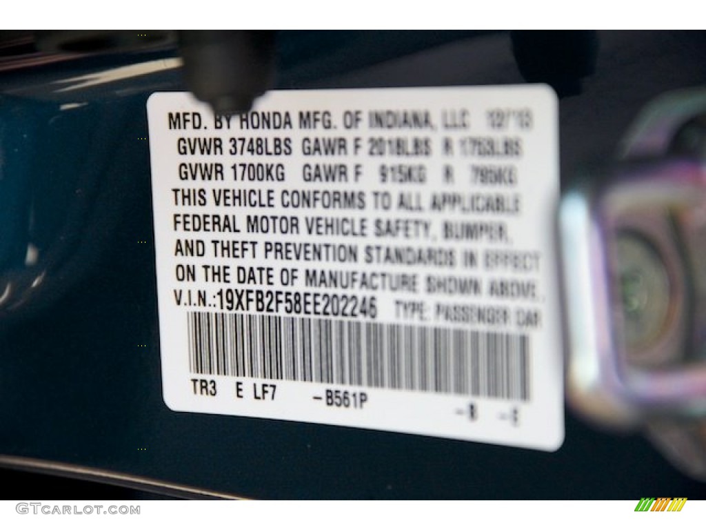 2014 Civic Color Code B561P for Dyno Blue Pearl Photo #89319905