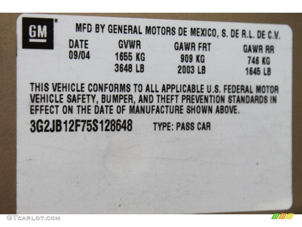 2005 Pontiac Sunfire Coupe Info Tag Photos