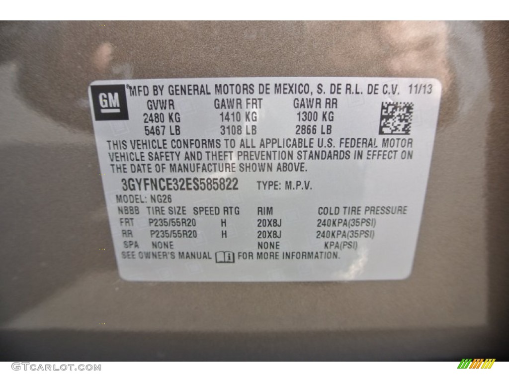 2014 Cadillac SRX Performance Info Tag Photos