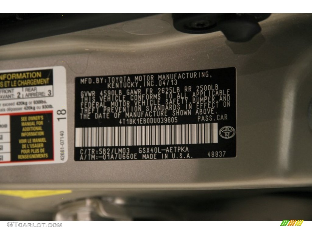 2013 Toyota Avalon Limited Color Code Photos
