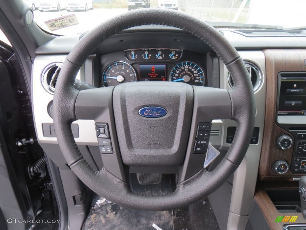 2014 Ford F150 Lariat SuperCrew 4x4 Black Steering Wheel Photo #89334974