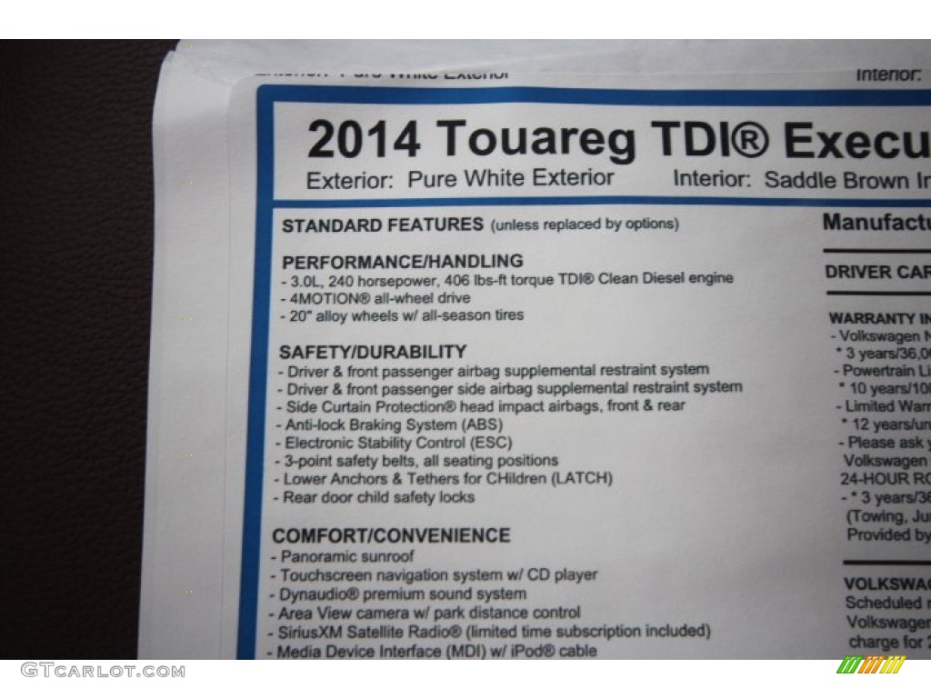 2014 Volkswagen Touareg TDI Executive 4Motion Window Sticker Photos