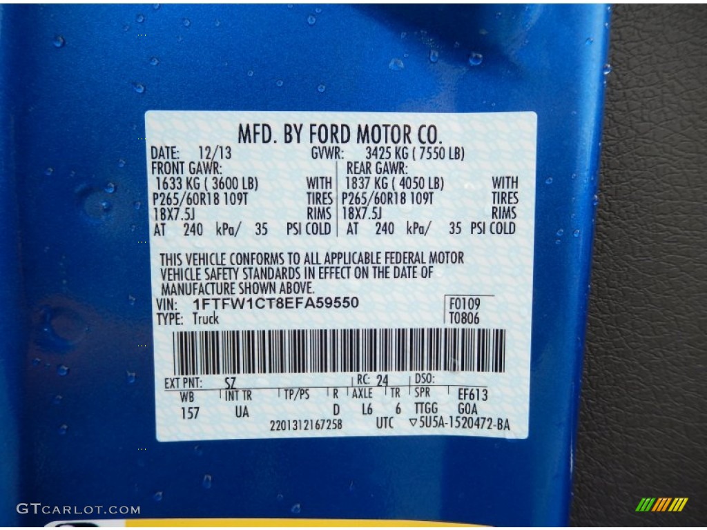 2014 F150 Color Code SZ for Blue Flame Photo #89345764