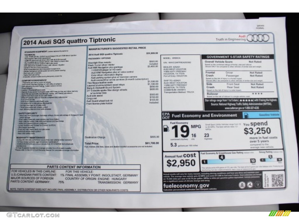 2014 SQ5 Premium plus 3.0 TFSI quattro - Moonlight Blue Metallic / Black/Lunar Silver photo #31