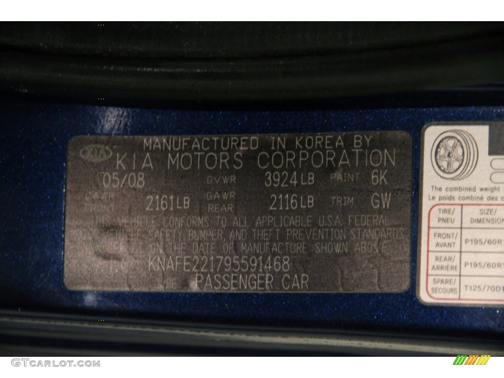 2009 Kia Spectra EX Sedan Color Code Photos