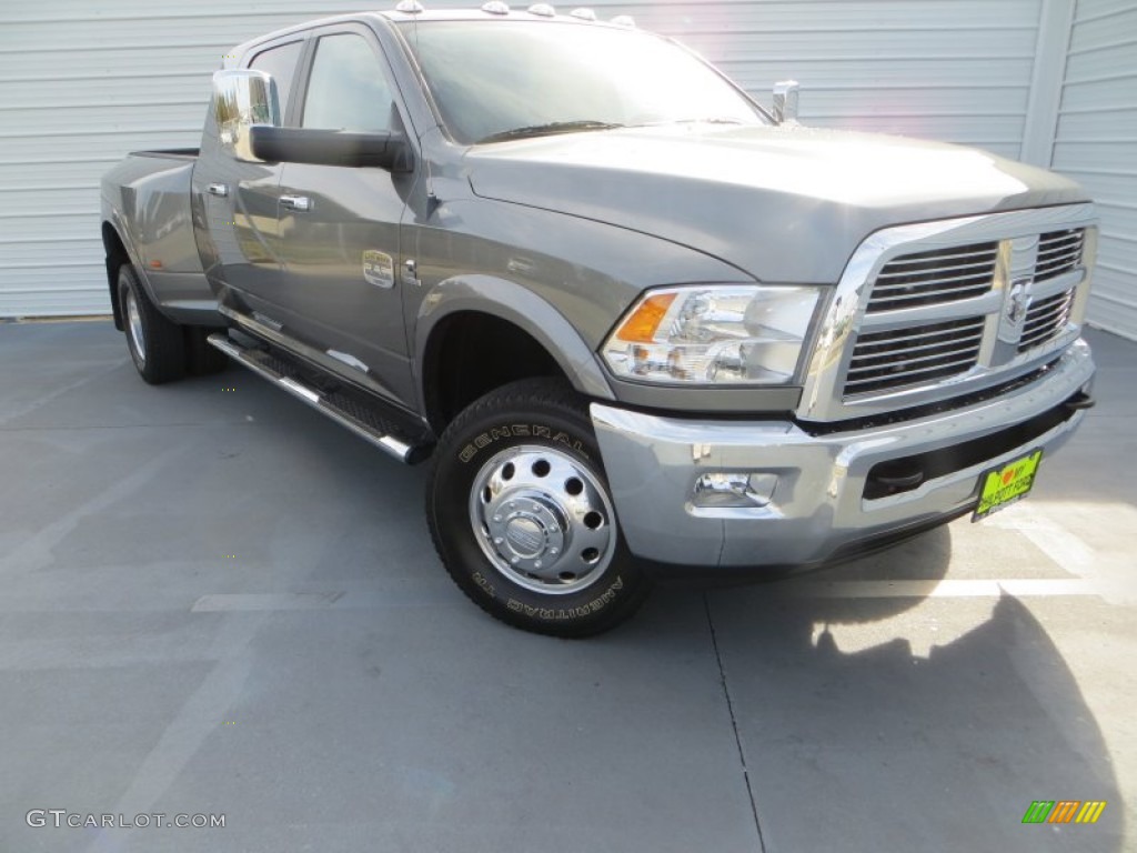 2012 Ram 3500 HD Laramie Longhorn Mega Cab 4x4 Dually - Mineral Gray Pearl / Light Pebble Beige/Bark Brown photo #1