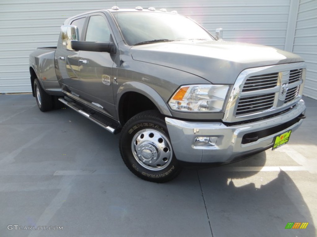 2012 Ram 3500 HD Laramie Longhorn Mega Cab 4x4 Dually - Mineral Gray Pearl / Light Pebble Beige/Bark Brown photo #2