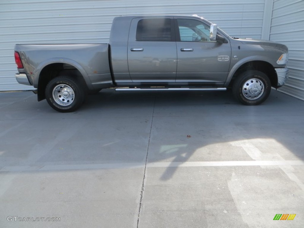 2012 Ram 3500 HD Laramie Longhorn Mega Cab 4x4 Dually - Mineral Gray Pearl / Light Pebble Beige/Bark Brown photo #3