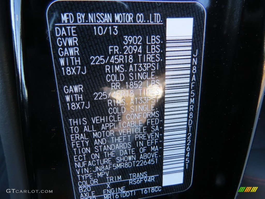 2013 Juke Color Code B20 for Sapphire Black Photo #89382813