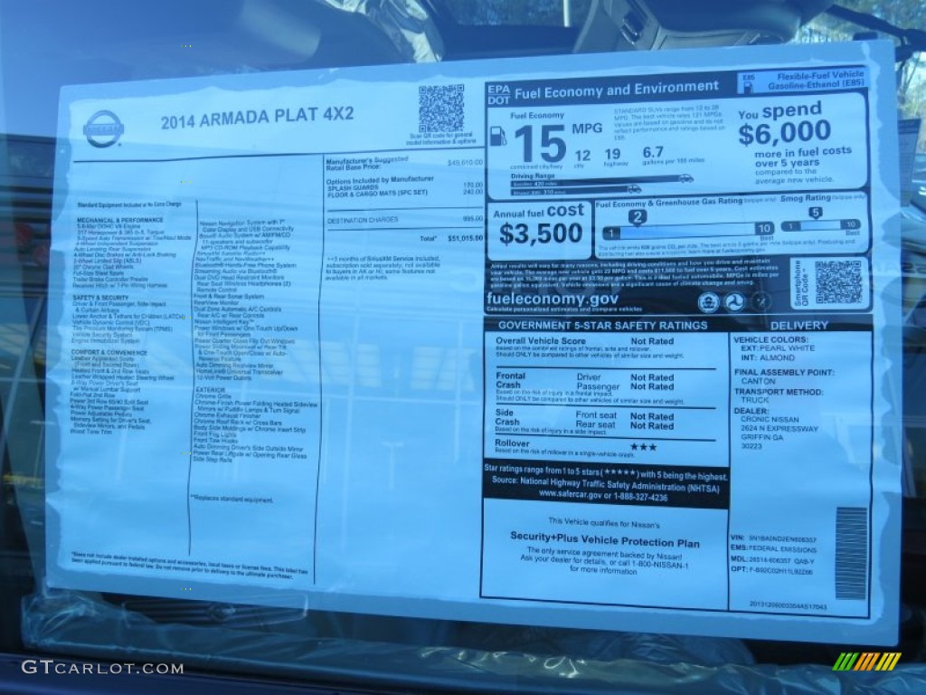 2014 Nissan Armada Platinum Window Sticker Photo #89387045