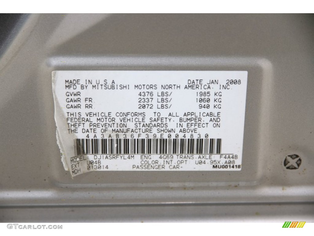 2009 Galant Color Code U04 for Quick Silver Pearl Photo #89395143