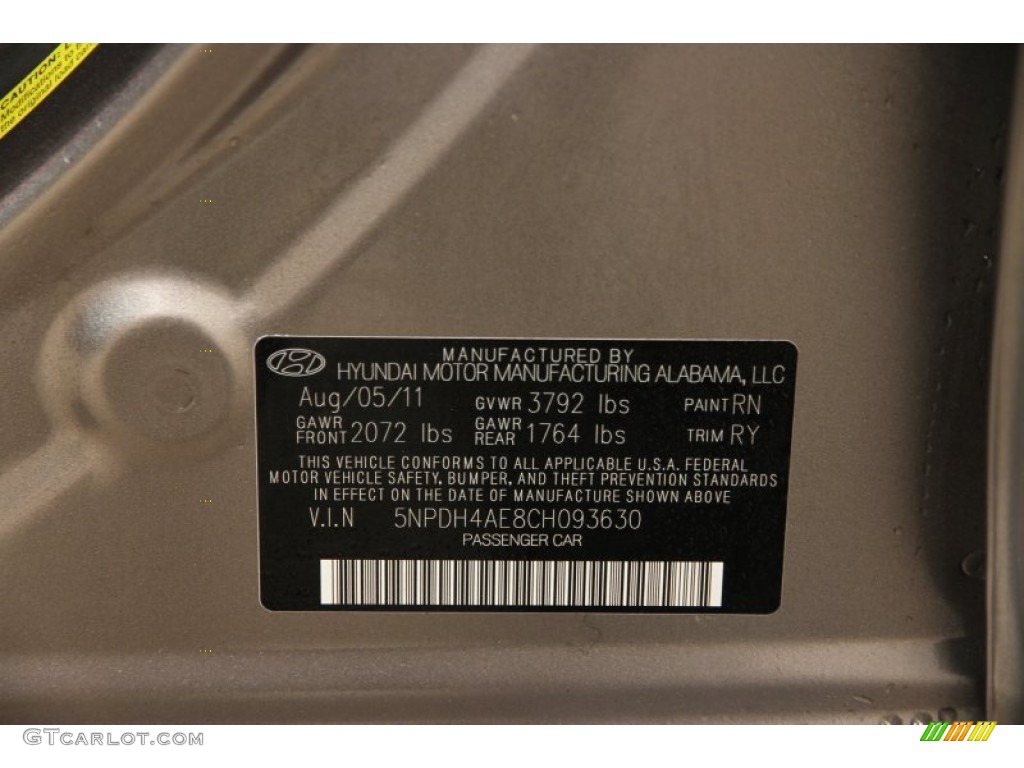 2012 Elantra Limited - Desert Bronze / Black photo #18