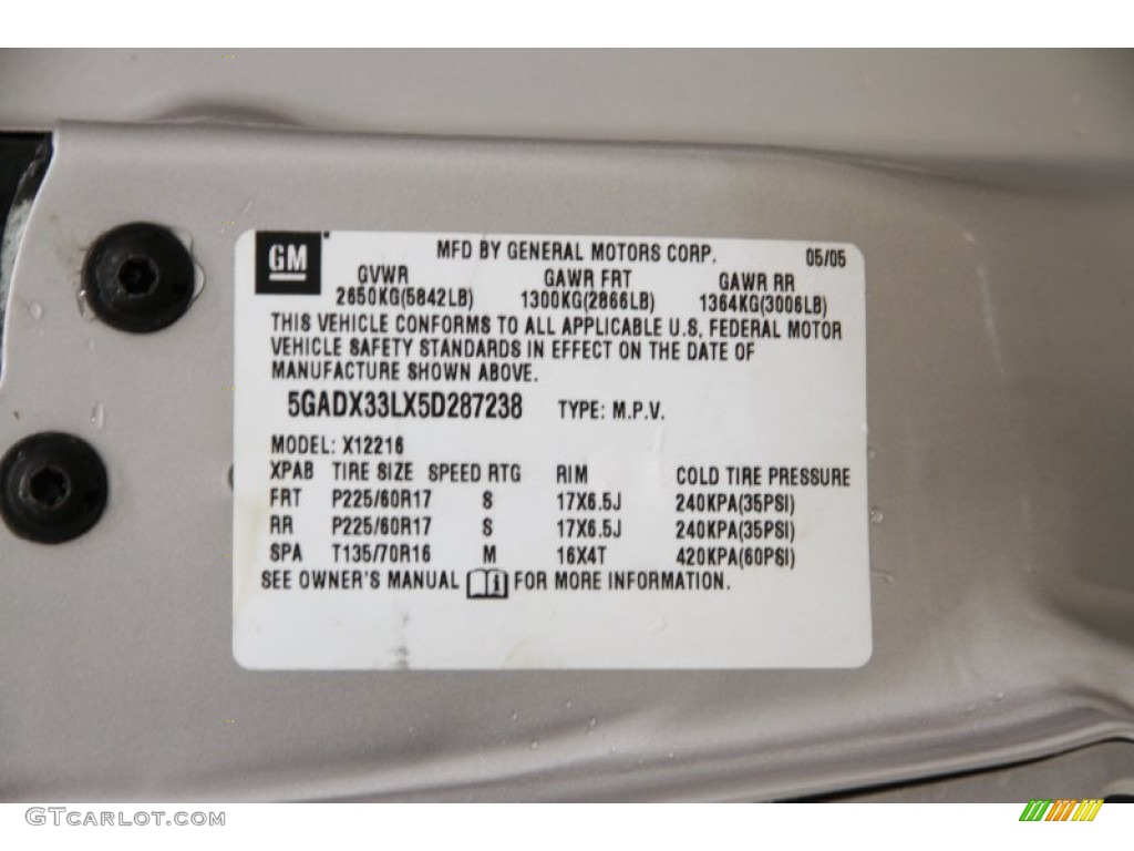 2005 Buick Terraza CXL AWD Info Tag Photo #89398590
