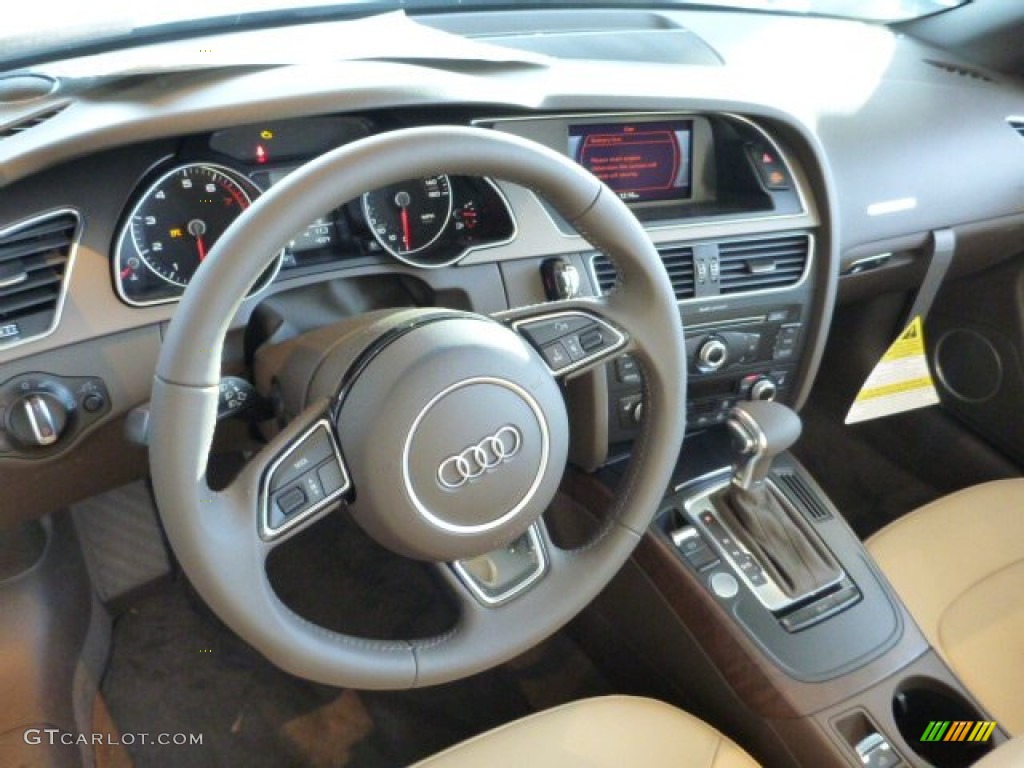 2014 Audi A5 2.0T quattro Cabriolet Velvet Beige Steering Wheel Photo #89413589