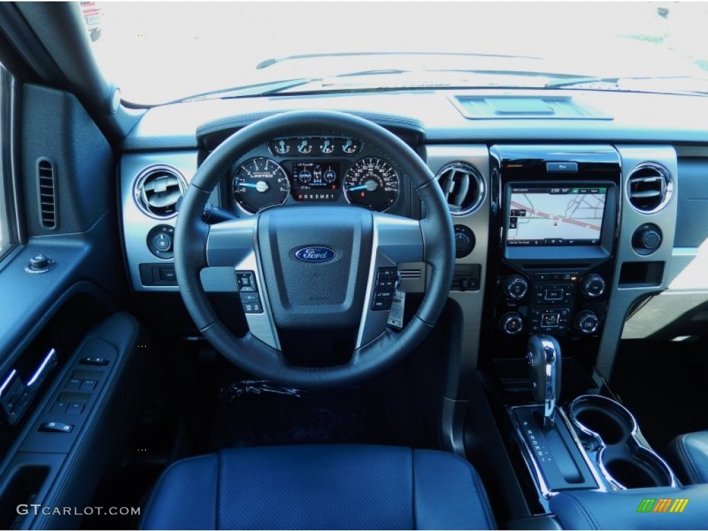 2014 Ford F150 Limited SuperCrew Limited Marina Blue Leather Dashboard Photo #89421593