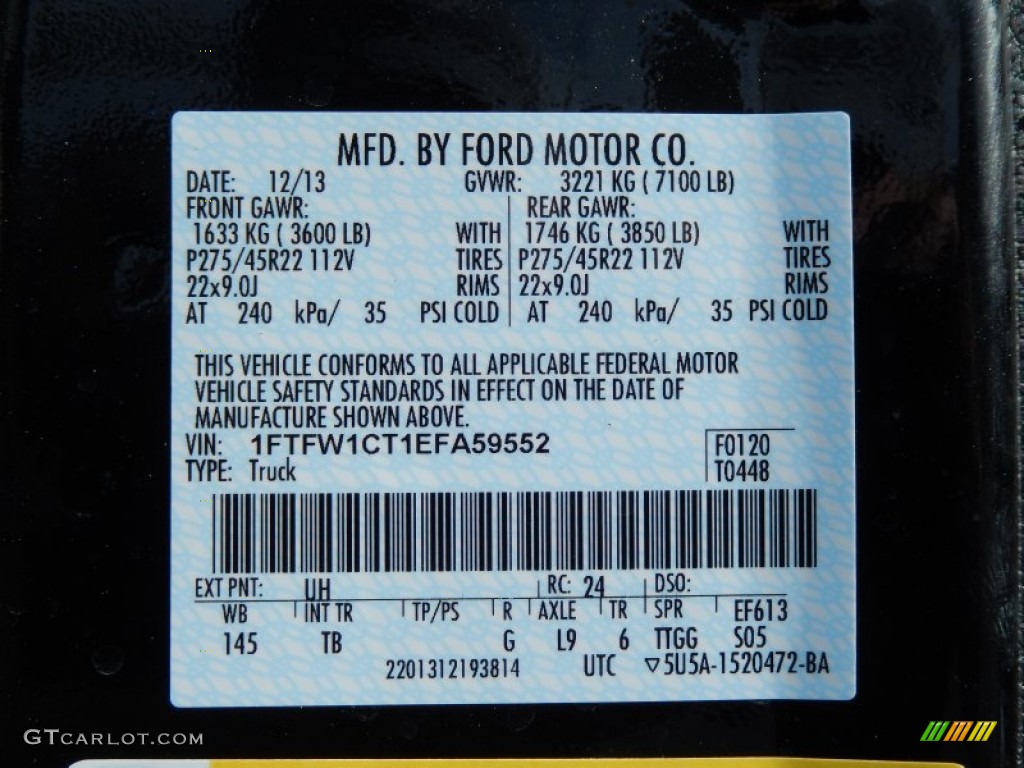 2014 Ford F150 Limited SuperCrew Color Code Photos