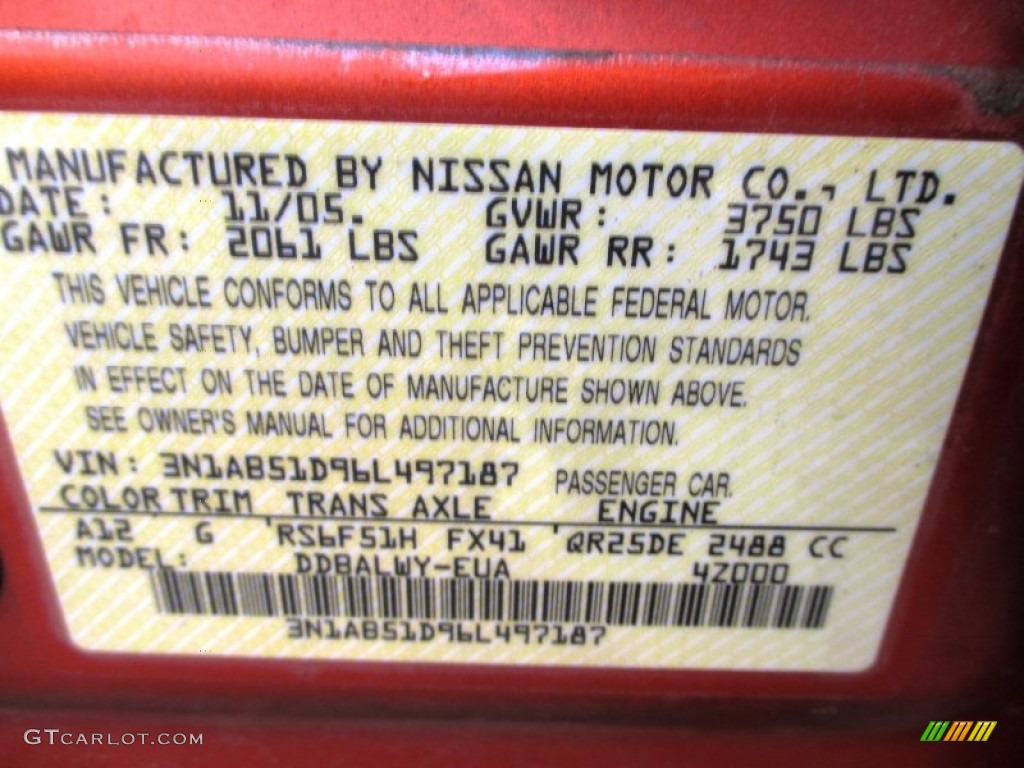 2006 Nissan Sentra SE-R Spec V Color Code Photos