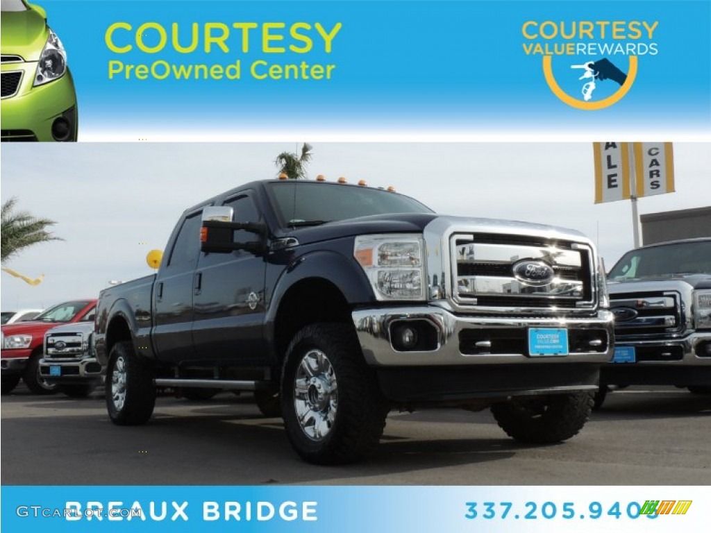 2012 F250 Super Duty Lariat Crew Cab 4x4 - Dark Blue Pearl Metallic / Black photo #1