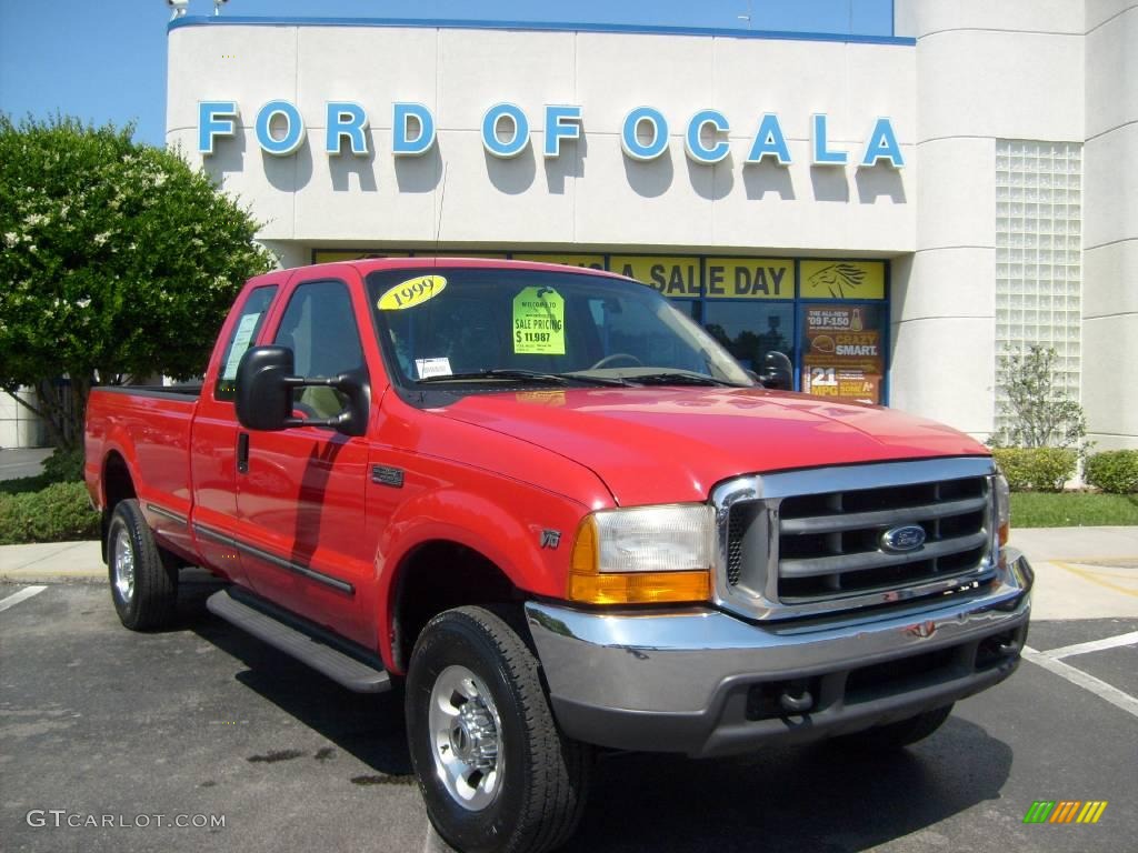 1999 F350 Super Duty Lariat SuperCab 4x4 - Vermillion Red / Camel photo #1