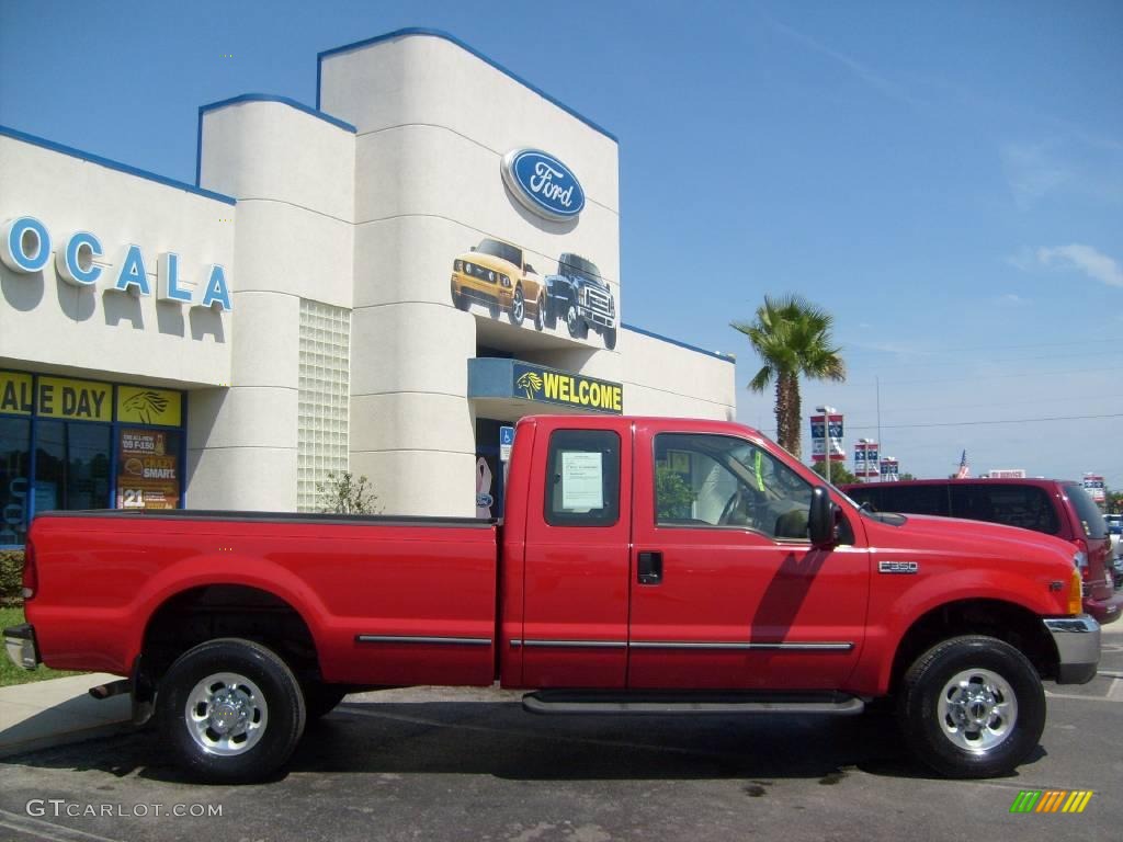 1999 F350 Super Duty Lariat SuperCab 4x4 - Vermillion Red / Camel photo #2