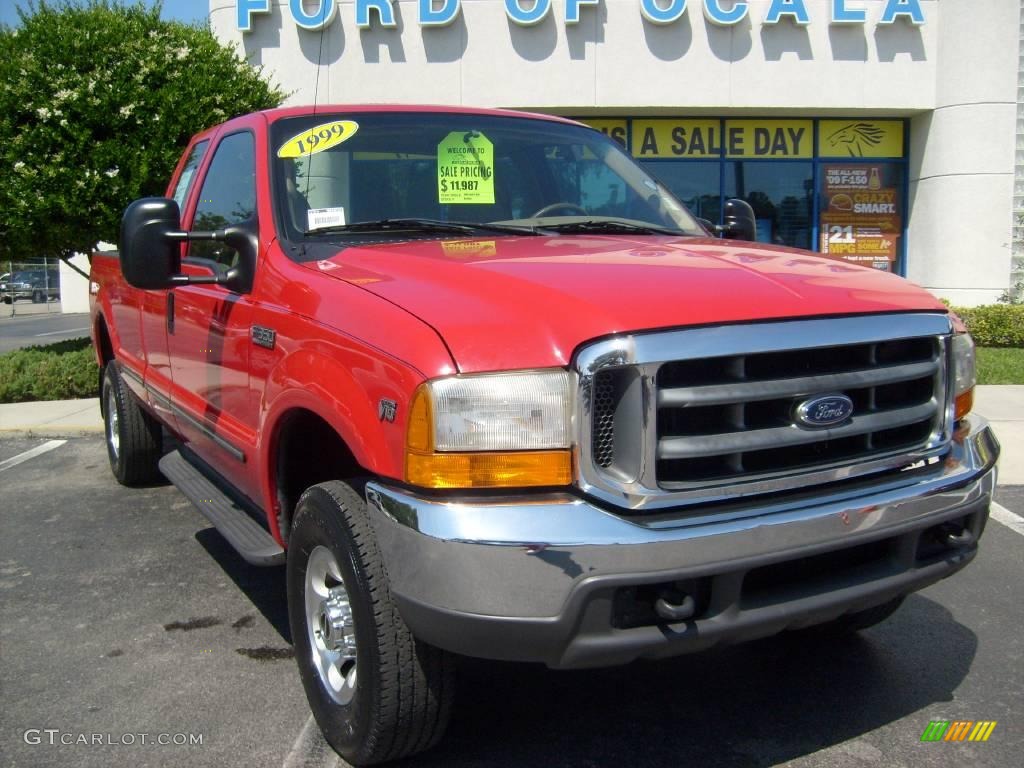 1999 F350 Super Duty Lariat SuperCab 4x4 - Vermillion Red / Camel photo #9