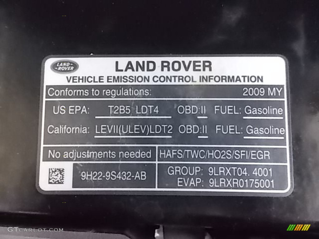 2009 Land Rover Range Rover Sport HSE Info Tag Photo #89445156