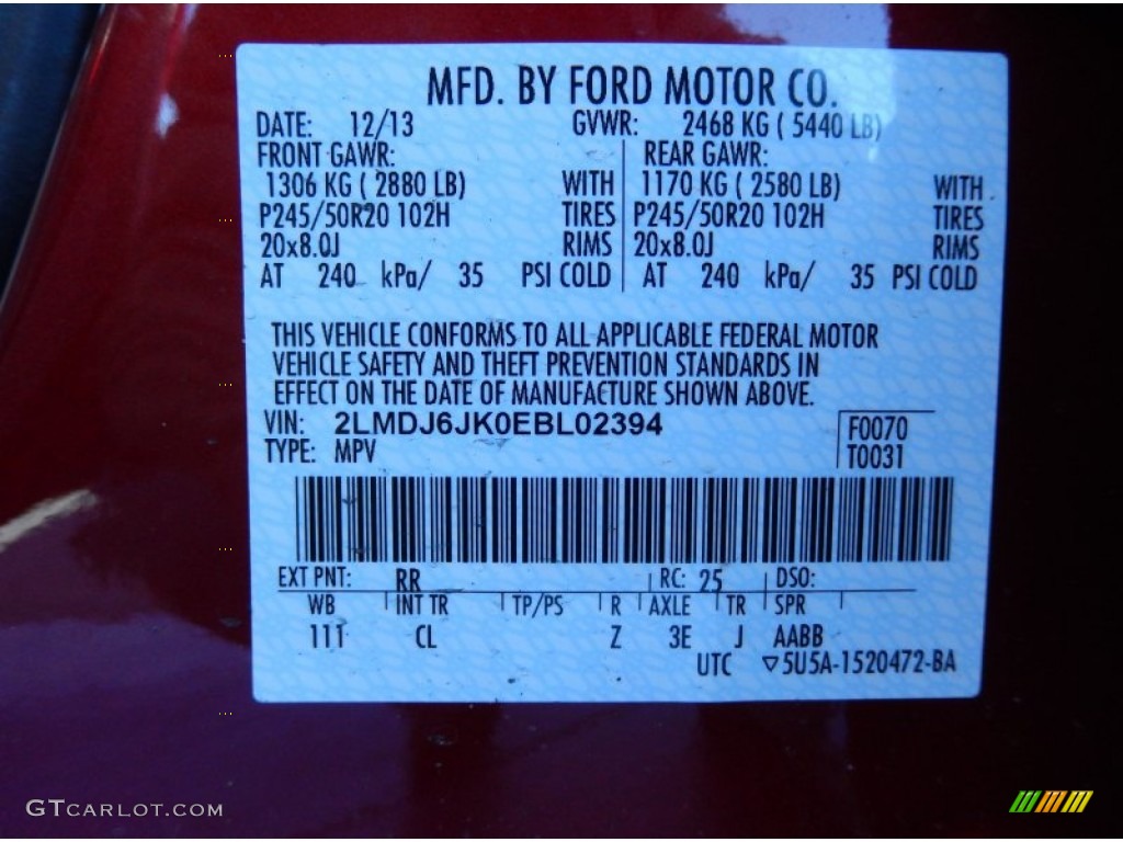 2014 MKX Color Code RR for Ruby Red Metallic Photo #89463149