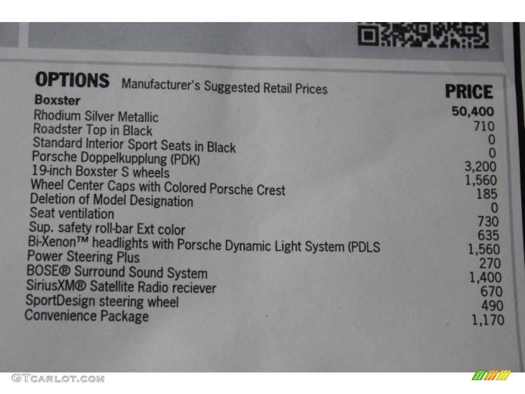 2014 Porsche Boxster Standard Boxster Model Window Sticker Photo #89490181