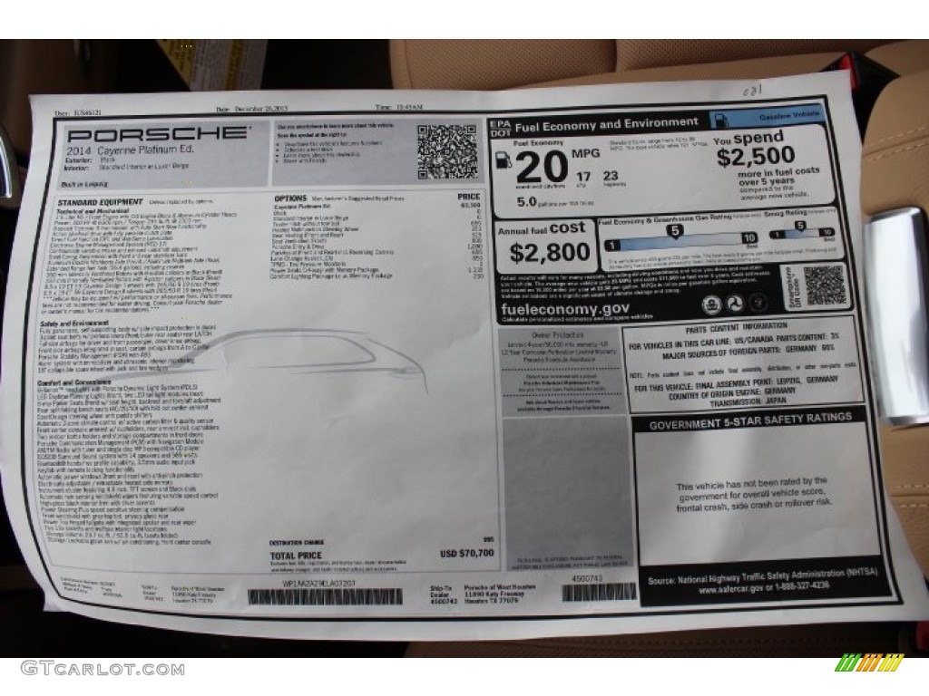 2014 Porsche Cayenne Platinum Edition Window Sticker Photo #89491036