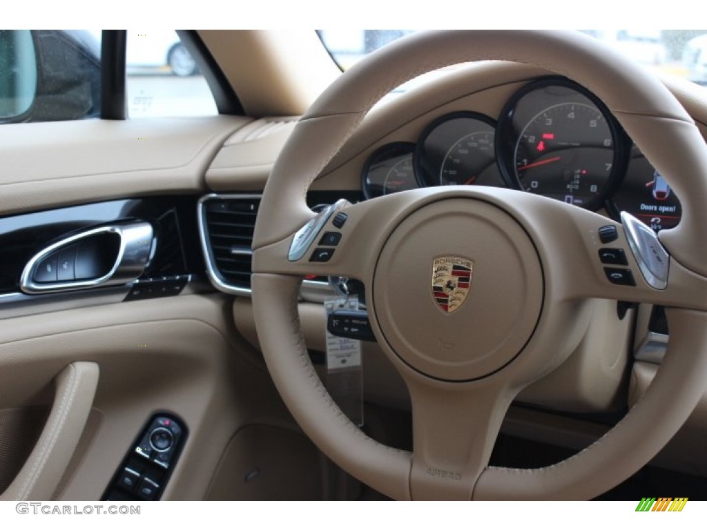 2014 Porsche Panamera Standard Panamera Model Luxor Beige Steering Wheel Photo #89491813