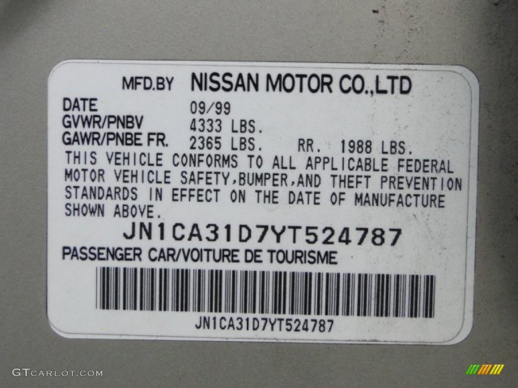 2000 Nissan Maxima SE Info Tag Photo #89493013