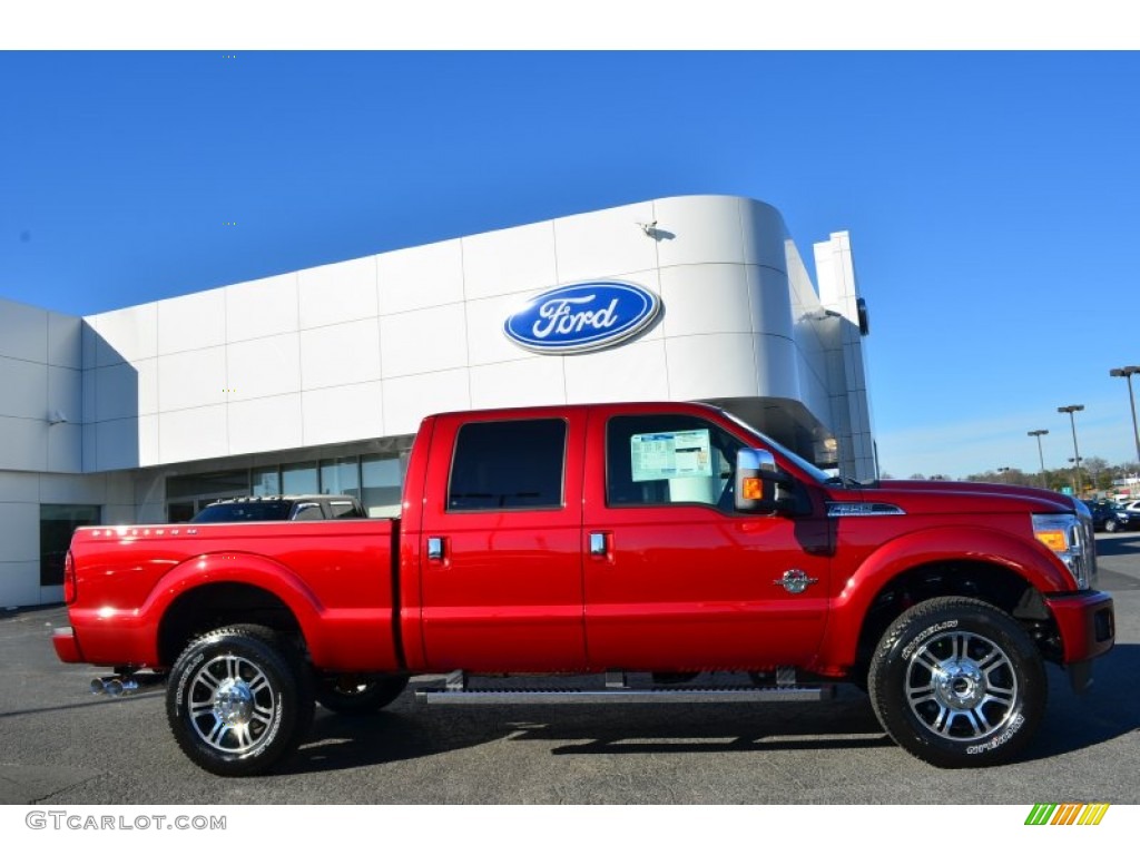 2014 F350 Super Duty Platinum Crew Cab 4x4 - Ruby Red Metallic / Platinum Black Leather photo #2