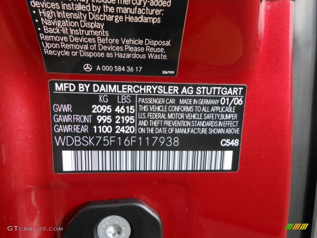 2006 SL Color Code 548 for Firemist Red Metallic Photo #89501488