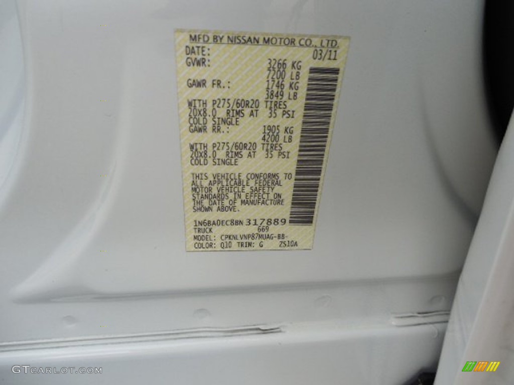 2011 Nissan Titan SL Crew Cab 4x4 Color Code Photos