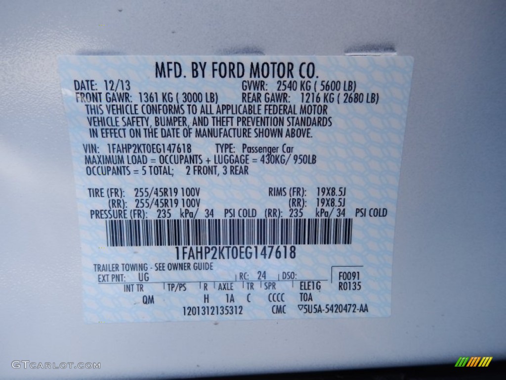 2014 Taurus Color Code UG for White Platinum Photo #89511055