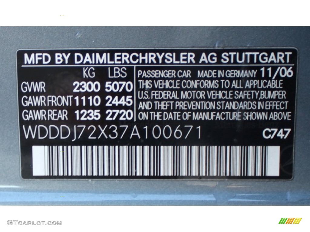 2007 Mercedes-Benz CLS 550 Color Code Photos