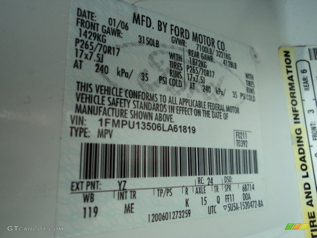 2006 Expedition Color Code YZ for Oxford White Photo #89522514