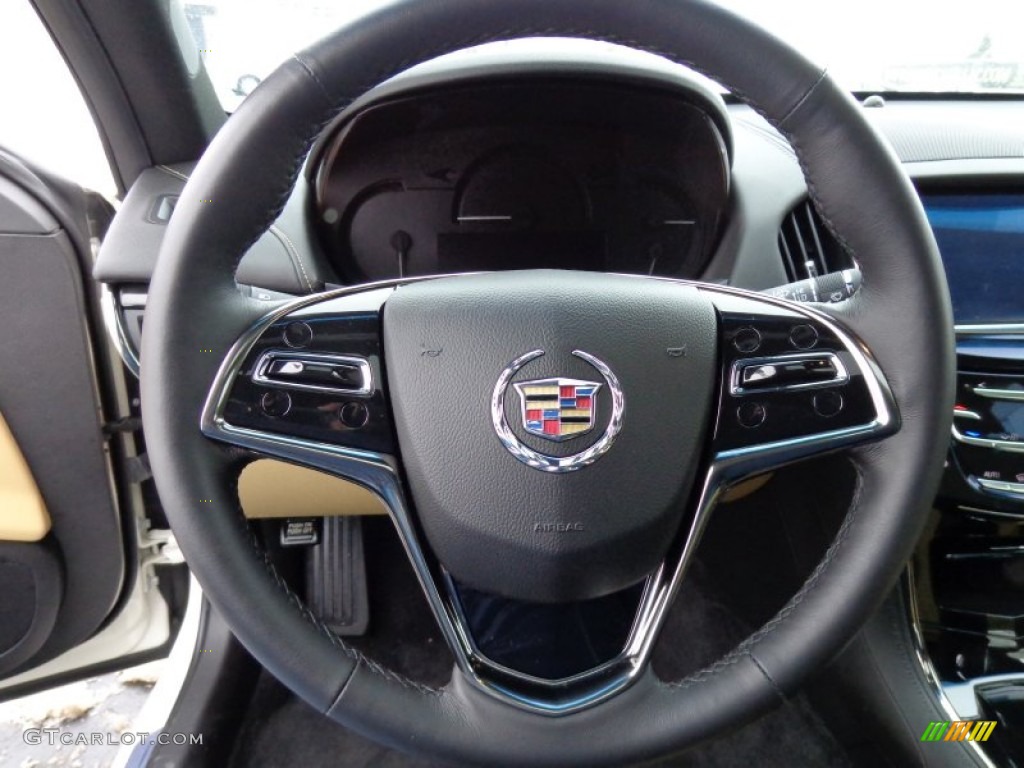 2013 Cadillac ATS 3.6L Luxury AWD Caramel/Jet Black Accents Steering Wheel Photo #89528791