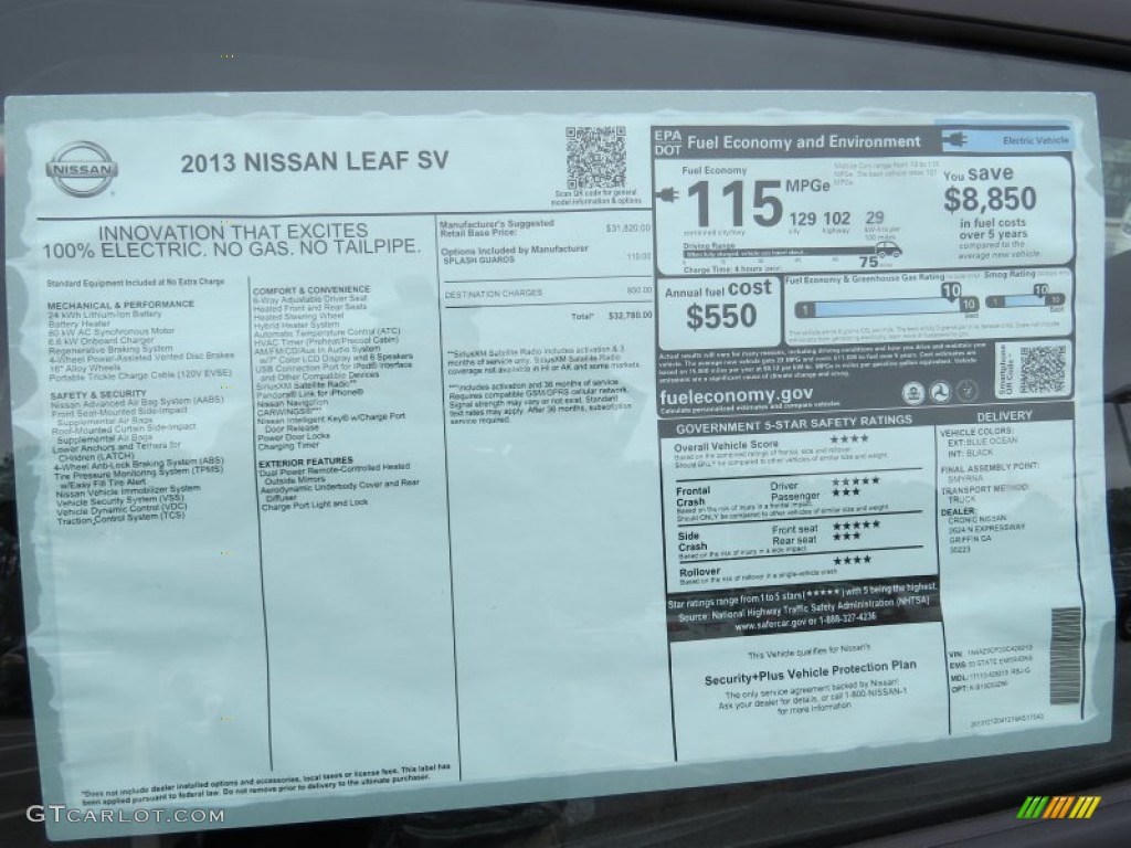 2013 Nissan LEAF SV Window Sticker Photo #89537638
